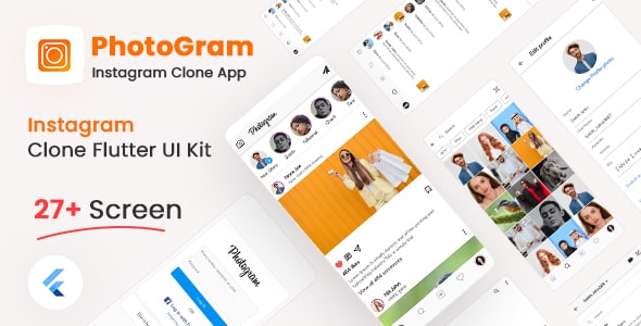Free Instagram Clone Flutter UI Kit | PhotoGram | Iqonic Design Free Design Resources for UIUX Free Design Resources for UIUX 01 photogram app min