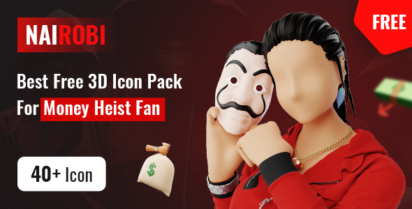 Free 3D Icon Pack Based On Money Heist | Nairobi | Iqonic Design 9 top 3d ui elements libraries for designers 9 Top 3D UI Elements Libraries for Designers Nairobi 3D1