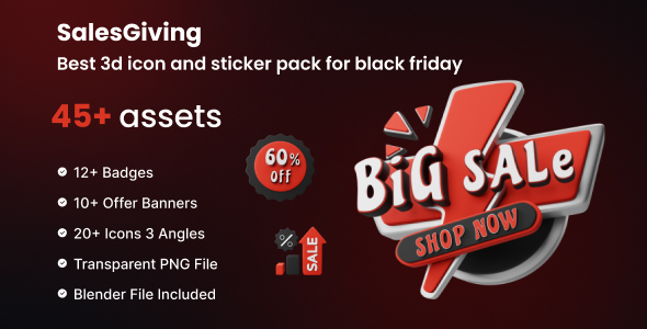 Best 3D Icon Pack and Stickers for Black Friday | SalesGiving | Iqonic Design
