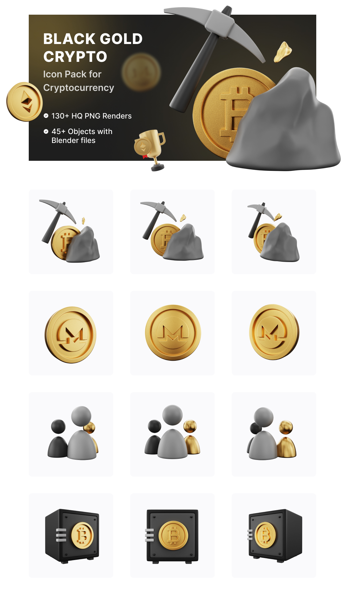 BlackGold Pro | Premium 3D Icon Pack for Cryptocurrency | Iqonic Design introducing the incredible iqonic’s 3d illustration pack lifetime deal for ui ux designers Introducing the Incredible Iqonic’s 3D Illustration pack Lifetime Deal for UI UX designers 9 BlackGold Crypto 2