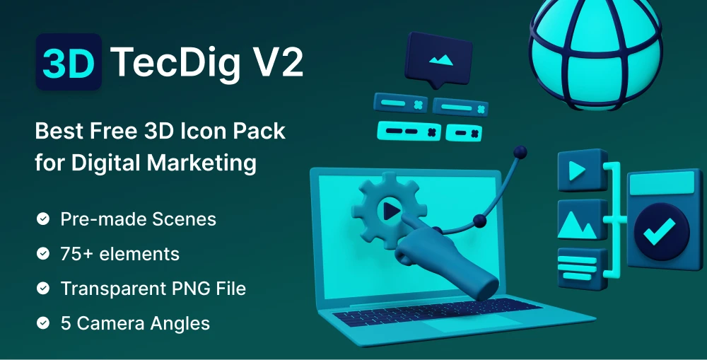 Free 3D illustrations for Digital Marketing | TecDig V2 | Iqonic Design