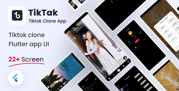 TikTak | Free TikTok Clone Flutter UI Kit | Iqonic Design  11+ Flutter UI Kits For Flutter Developers 01 Tiktak small preview min
