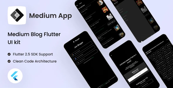 Flutter Medium App UI Kit Free | Medium Flutter App | Iqonic Design  Black Friday Deals 01 small preview Medium app result