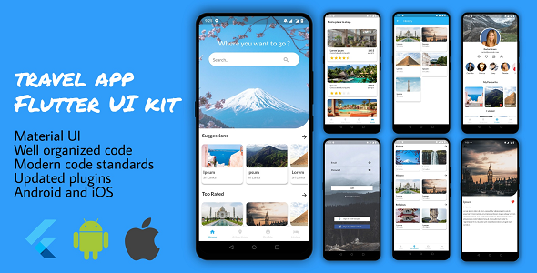 top 12 free mobile ui kit in 2021 Top 12 Free Mobile UI Kit in 2021 Flutter Travel App1 1