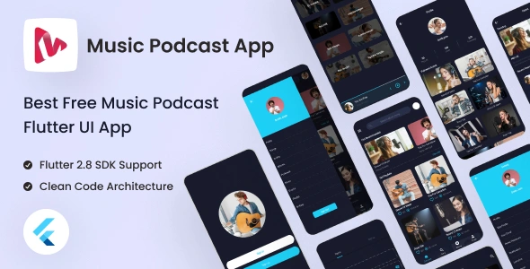 Flutter UI Kit Free for Music Podcast App | Music Podcast App | Iqonic Design  Home 01 small preview music podcast app result