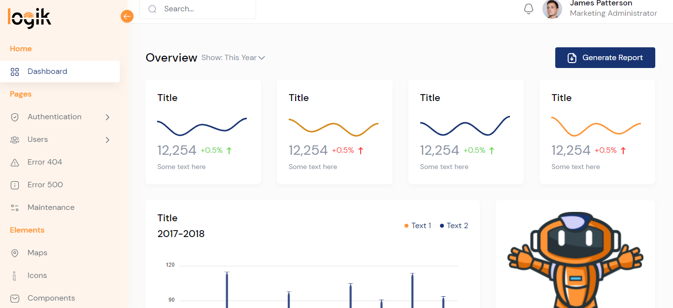 Free IT Solutions and Technology HTML Admin Template | Logik Lite | Iqonic Design overview of top 4 admin dashboards we built using hope ui Overview Of Top 4 Admin Dashboards We Built Using HOPE UI Home page 1